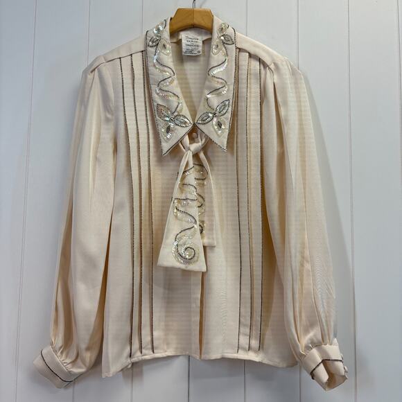 VTG Francesca Damon for Starington Silk Sequin Old Money Top Size 8 Retro Luxury - Picture 1 of 9